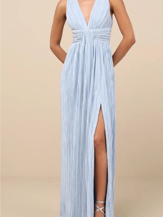 Lulus Dresses & Skirts - Lulu's Light Blue Plissé V-Neck Maxi Dress with High Slit